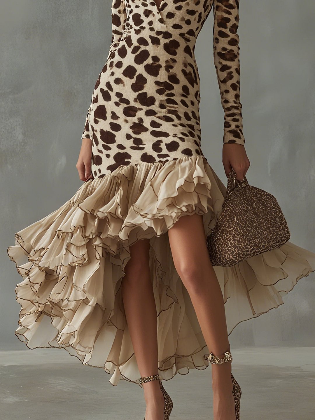 Carmen Animal Print Ruffled Dress