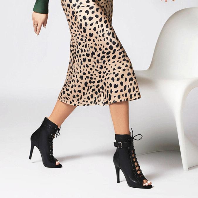 Tilda Open-Toe Lace-Up Heeled Boots