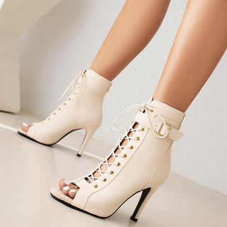 Tilda Open-Toe Lace-Up Heeled Boots
