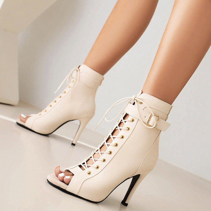 Tilda Open-Toe Lace-Up Heeled Boots