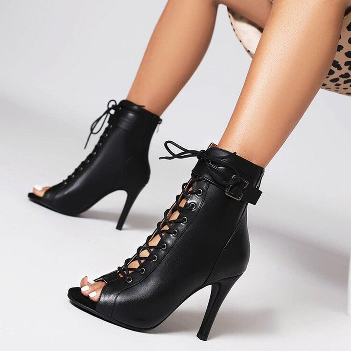 Tilda Open-Toe Lace-Up Heeled Boots