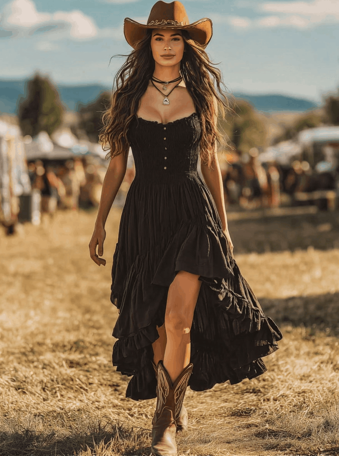 Dakota Ruffled Pleated Maxi Dress