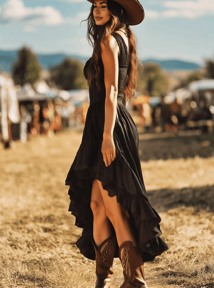 Dakota Ruffled Pleated Maxi Dress
