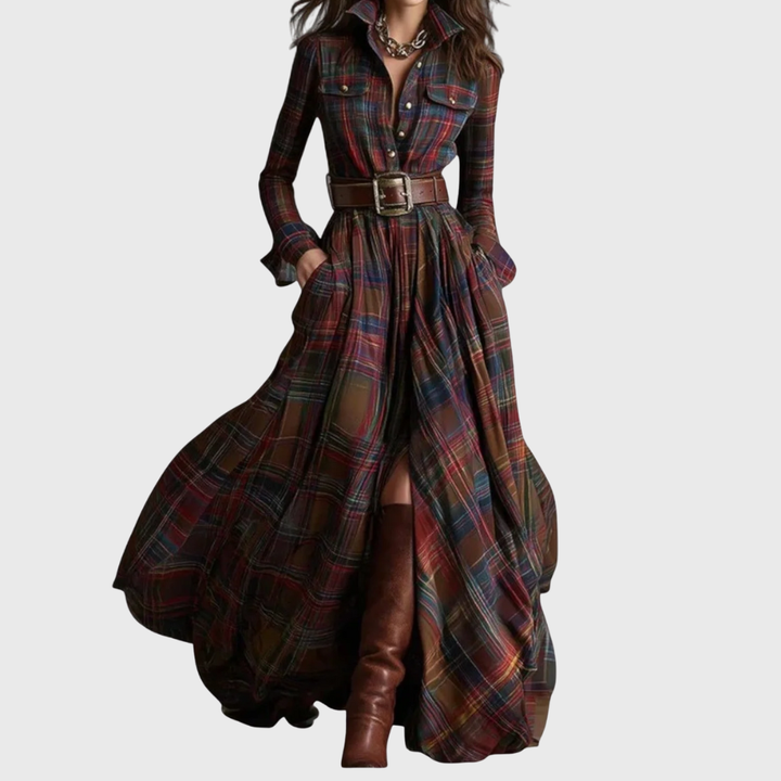 Lina Plaid Maxi Dress