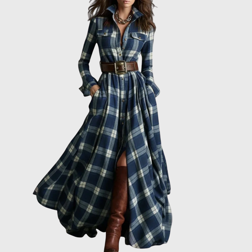 Lina Plaid Maxi Dress