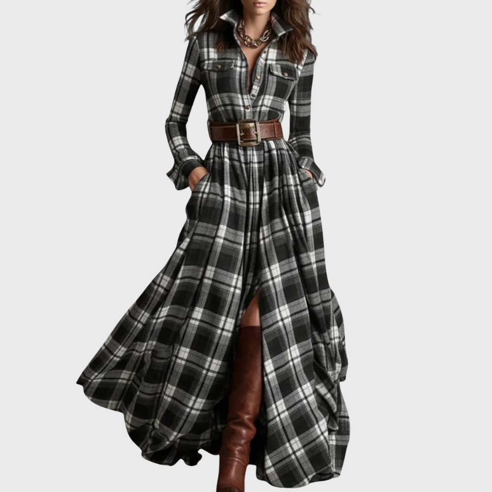 Lina Plaid Maxi Dress