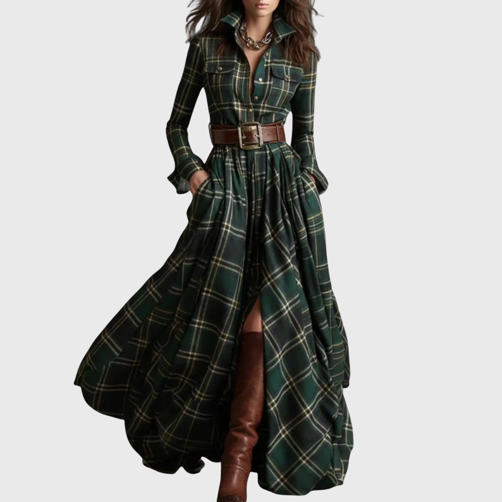 Lina Plaid Maxi Dress