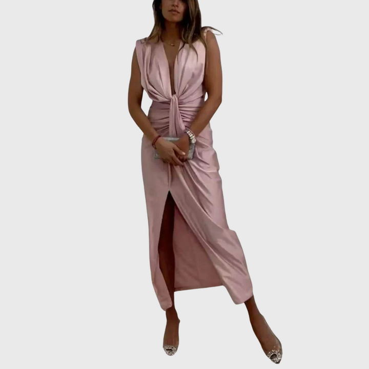 Robe midi drapée fendue Odalis