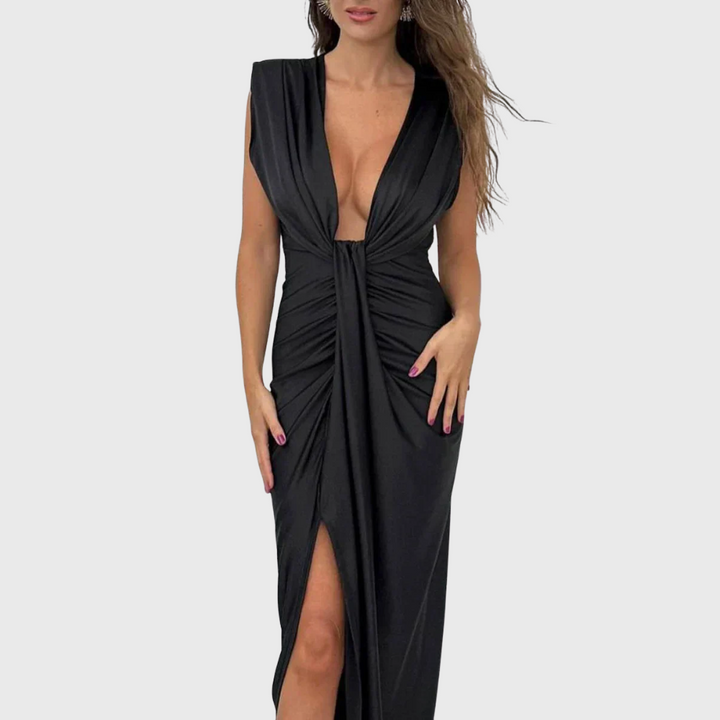 Robe midi drapée fendue Odalis