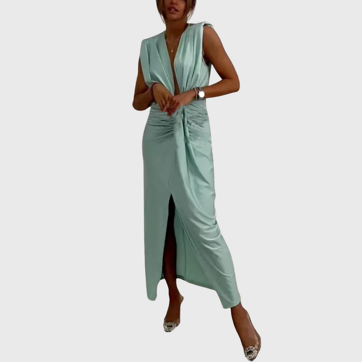 Robe midi drapée fendue Odalis