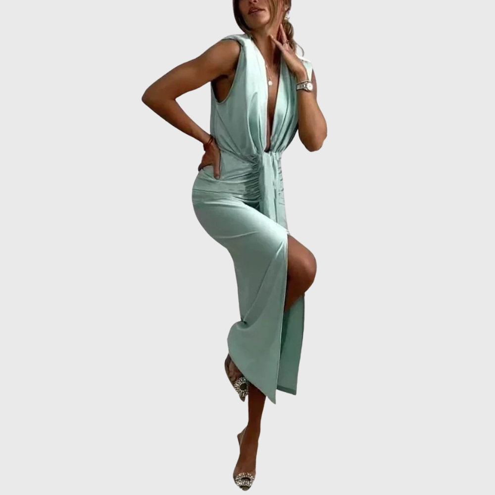 Robe midi drapée fendue Odalis