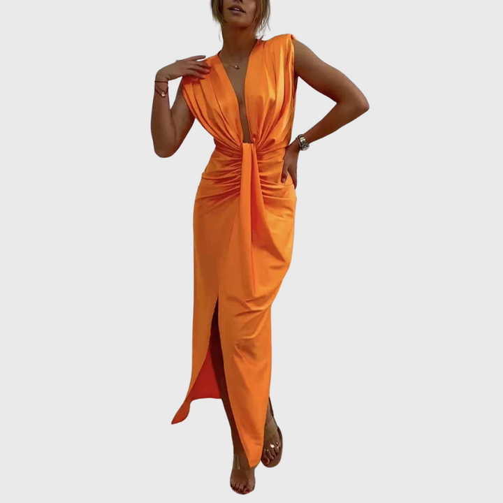 Robe midi drapée fendue Odalis