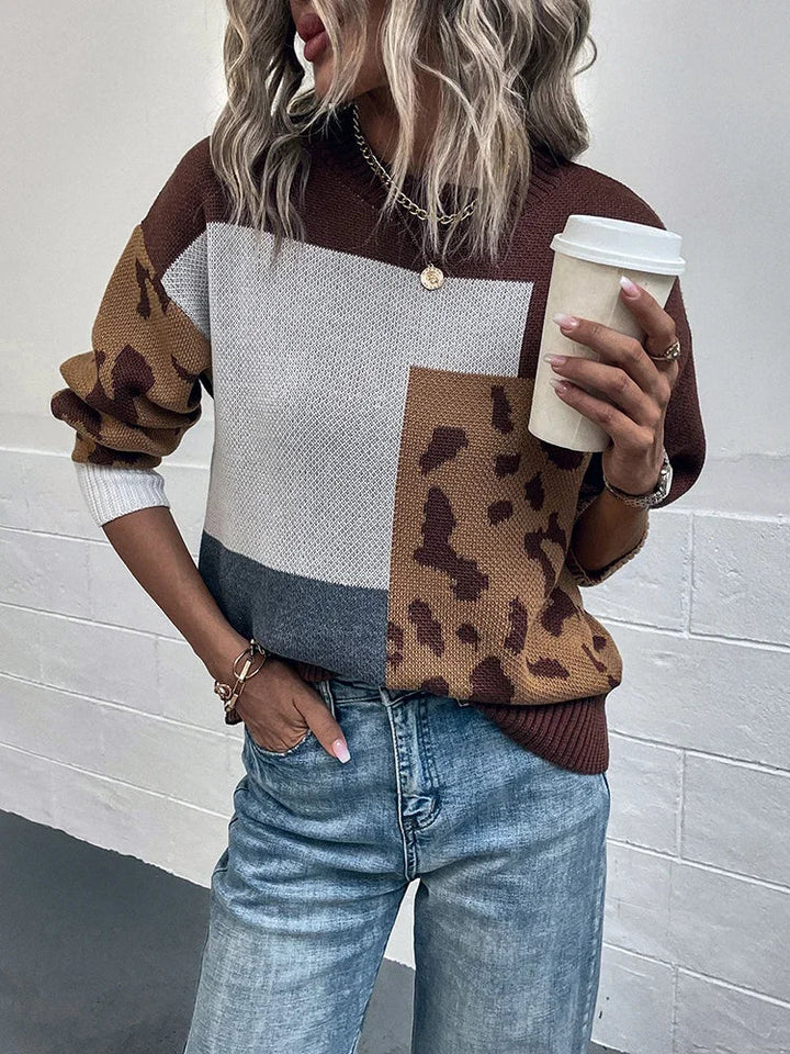 Odalys Vintage Leopard Patchwork Sweater