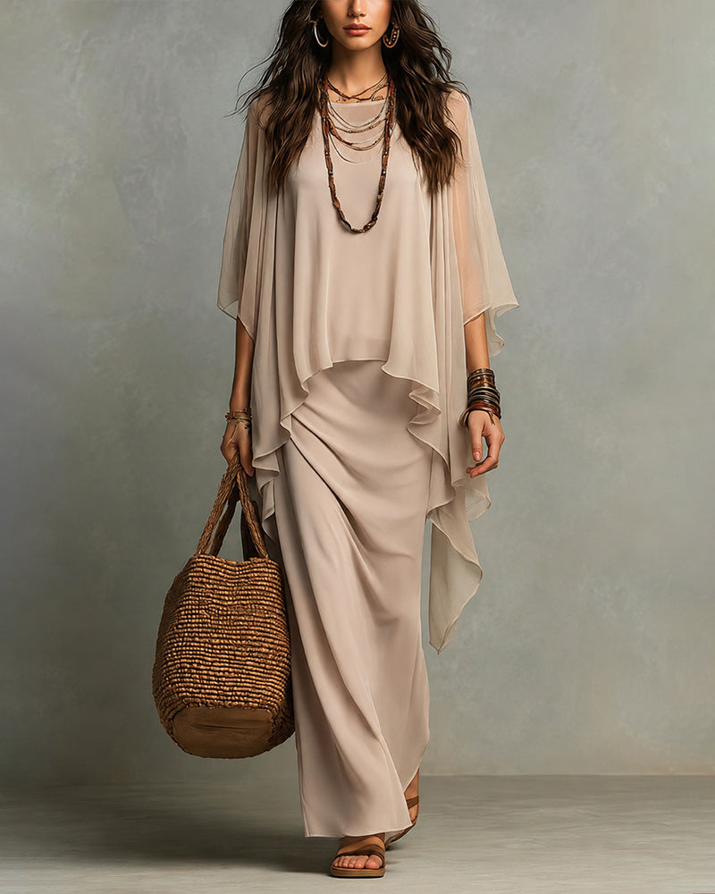Cape Sleeve Overlay Maxi Dress