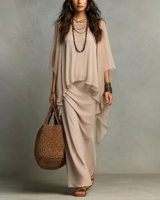 Cape Sleeve Overlay Maxi Dress