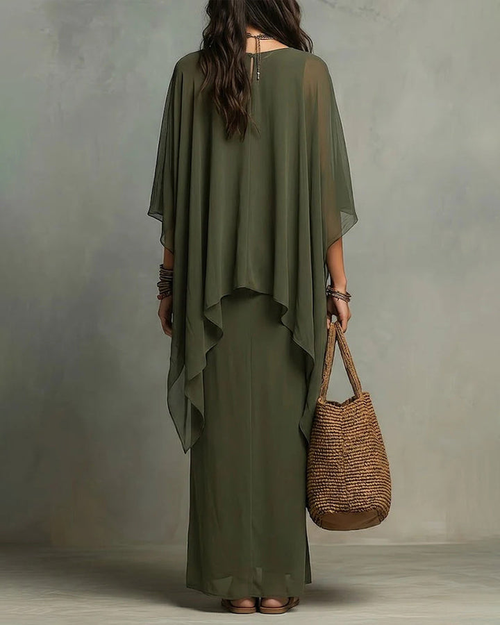 Cape Sleeve Overlay Maxi Dress