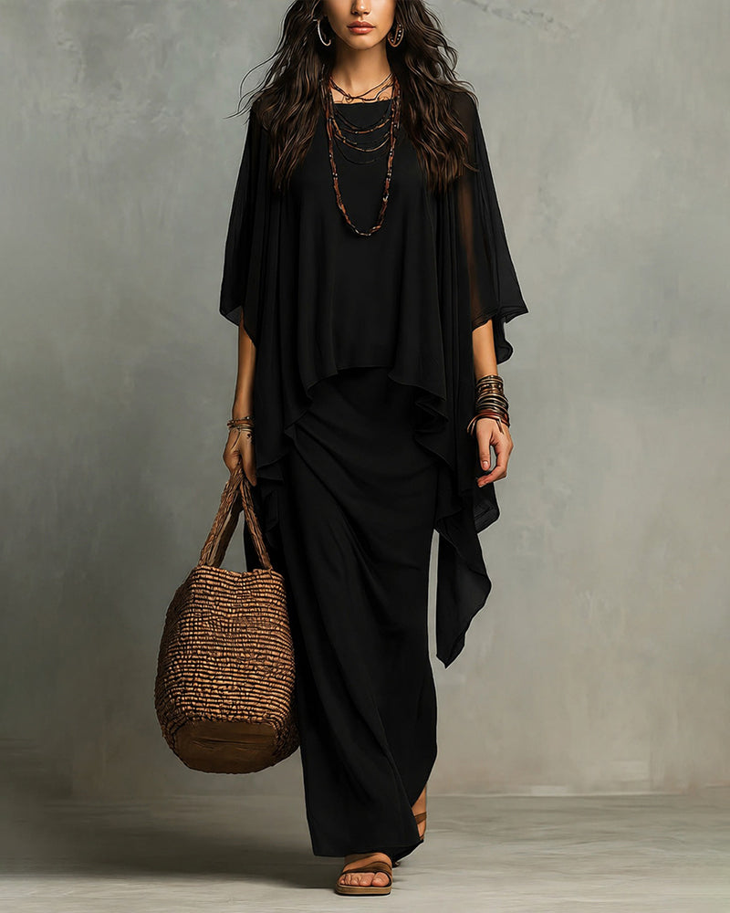 Cape Sleeve Overlay Maxi Dress