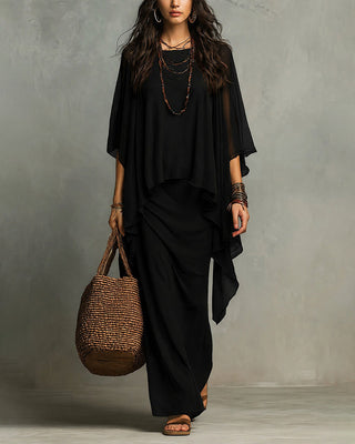 Cape Sleeve Overlay Maxi Dress