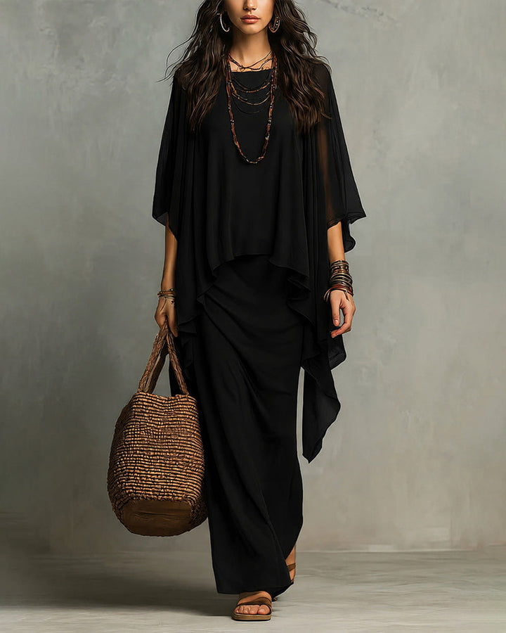 Cape Sleeve Overlay Maxi Dress