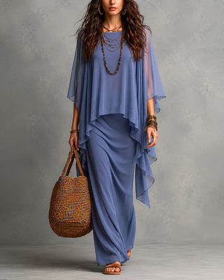 Cape Sleeve Overlay Maxi Dress