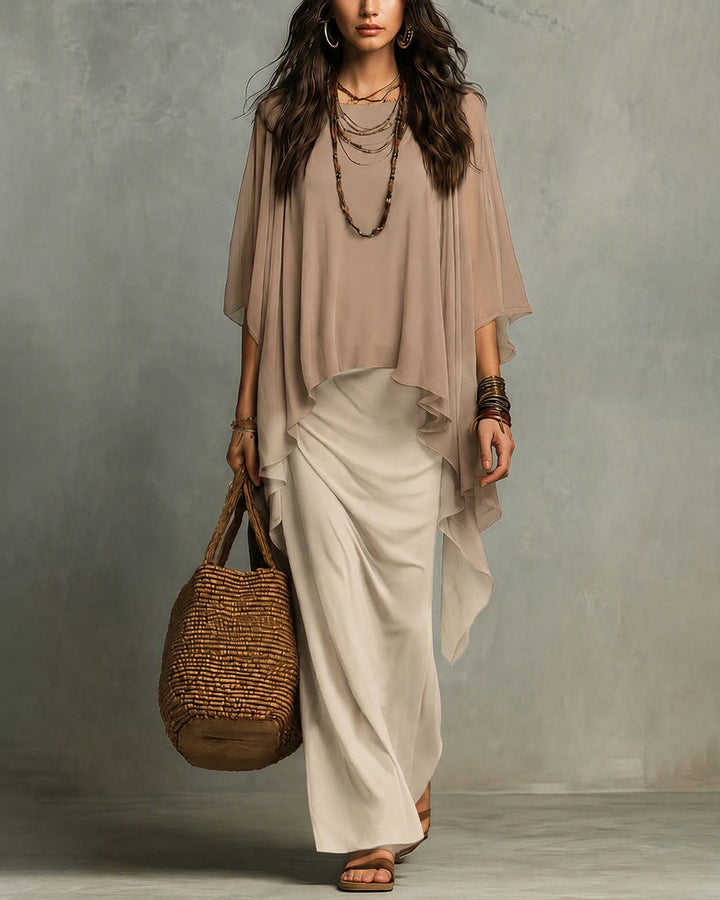 Cape Sleeve Overlay Maxi Dress