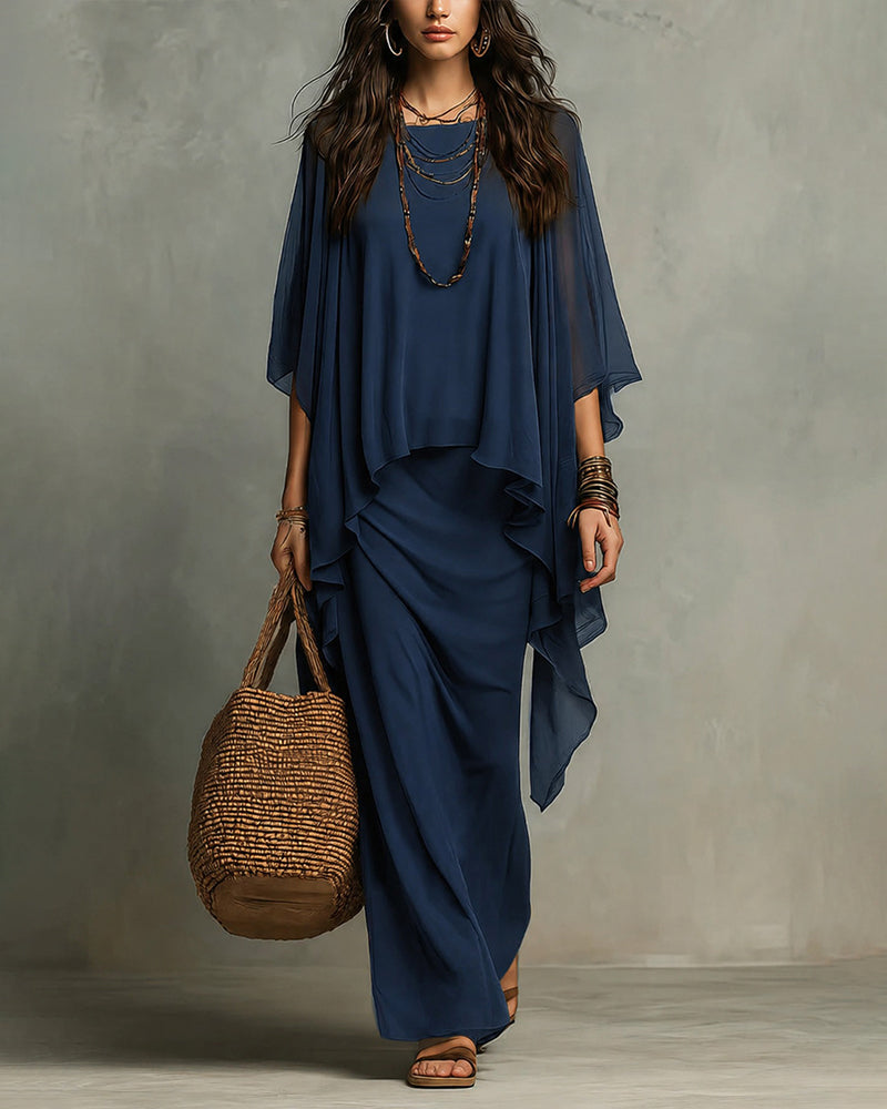 Cape Sleeve Overlay Maxi Dress