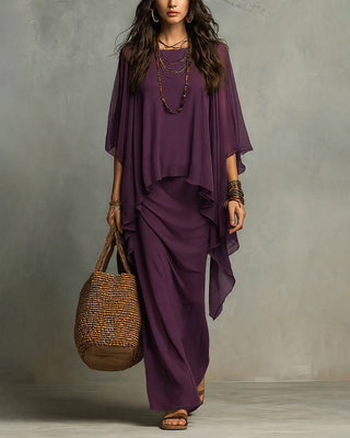 Cape Sleeve Overlay Maxi Dress