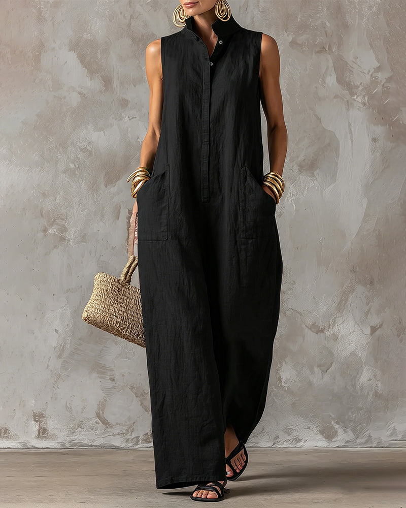 Sleeveless Stand Collar Wide Leg Jumpsuit