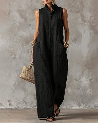 Sleeveless Stand Collar Wide Leg Jumpsuit