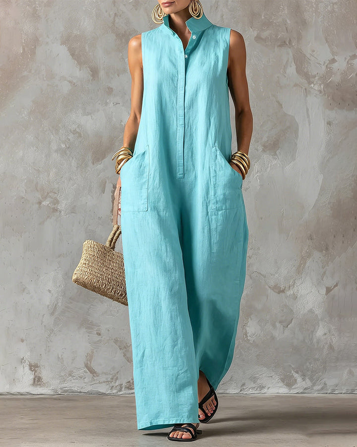 Sleeveless Stand Collar Wide Leg Jumpsuit