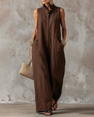 Sleeveless Stand Collar Wide Leg Jumpsuit