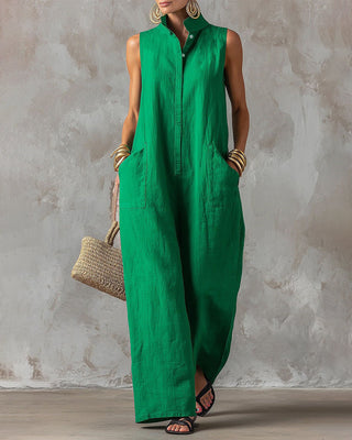 Sleeveless Stand Collar Wide Leg Jumpsuit