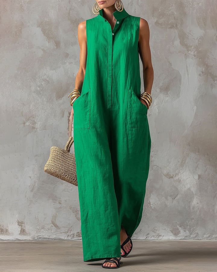 Sleeveless Stand Collar Wide Leg Jumpsuit