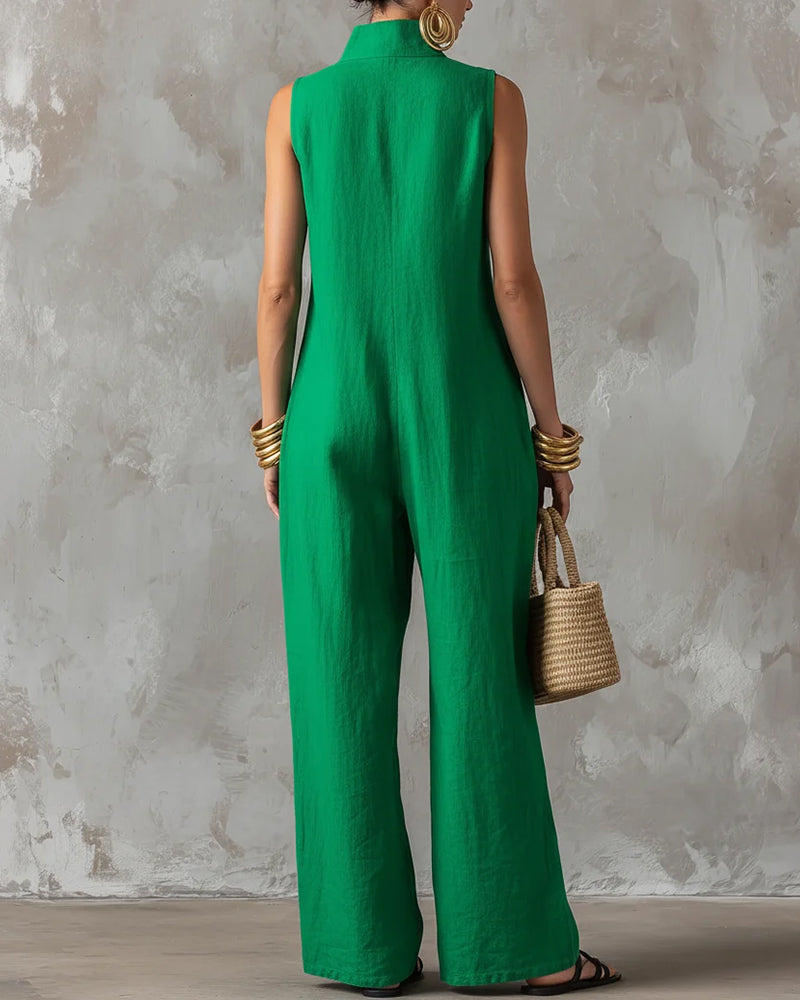 Sleeveless Stand Collar Wide Leg Jumpsuit