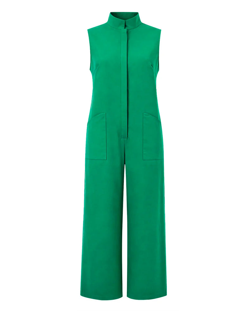 Sleeveless Stand Collar Wide Leg Jumpsuit
