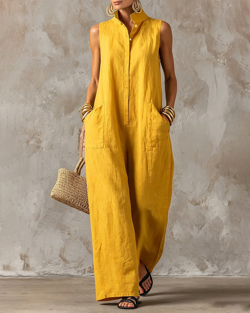 Sleeveless Stand Collar Wide Leg Jumpsuit