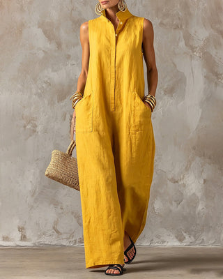 Sleeveless Stand Collar Wide Leg Jumpsuit
