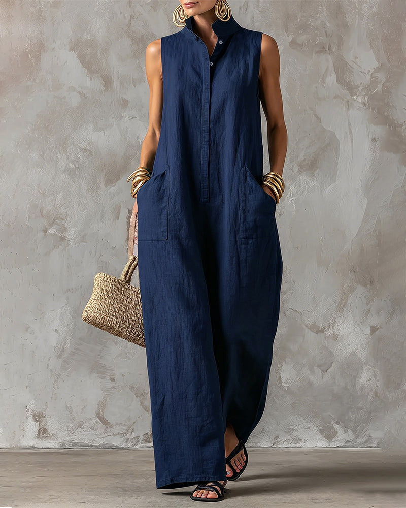 Sleeveless Stand Collar Wide Leg Jumpsuit