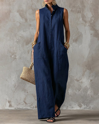 Sleeveless Stand Collar Wide Leg Jumpsuit