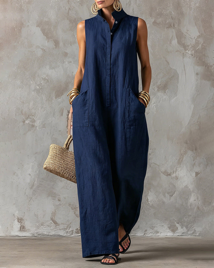 Sleeveless Stand Collar Wide Leg Jumpsuit