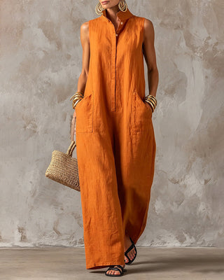 Sleeveless Stand Collar Wide Leg Jumpsuit