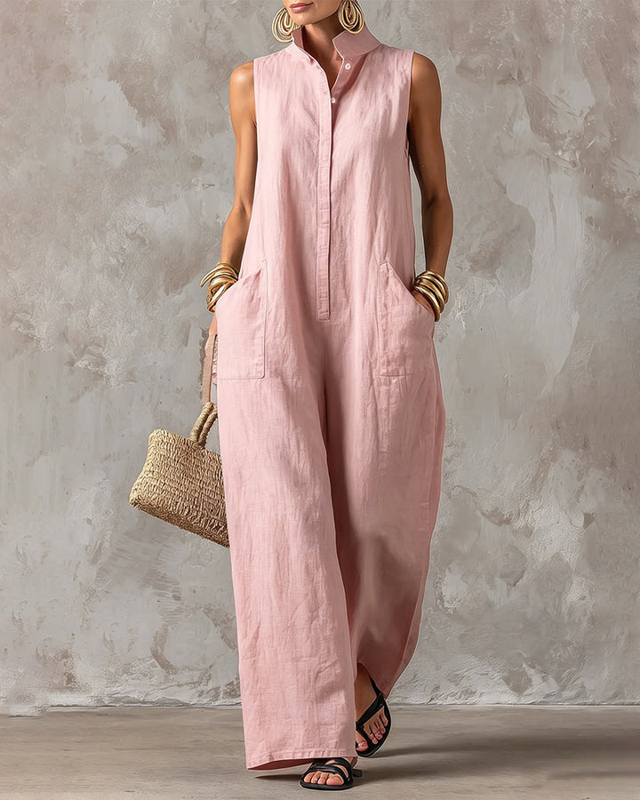 Sleeveless Stand Collar Wide Leg Jumpsuit