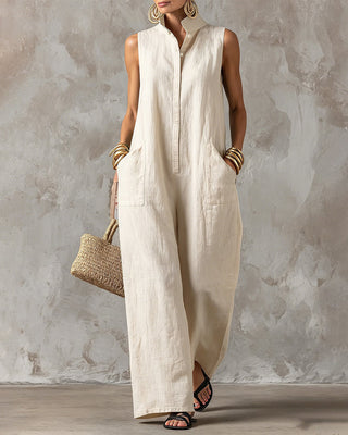 Sleeveless Stand Collar Wide Leg Jumpsuit
