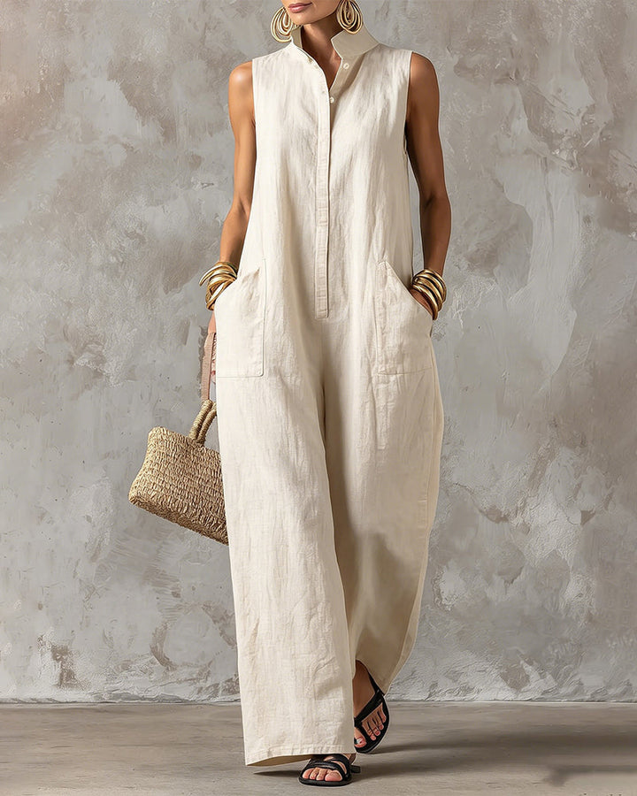 Sleeveless Stand Collar Wide Leg Jumpsuit
