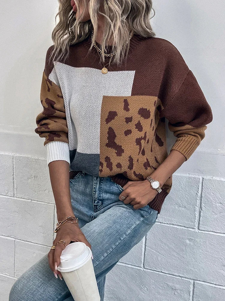 Odalys Vintage Leopard Patchwork Sweater