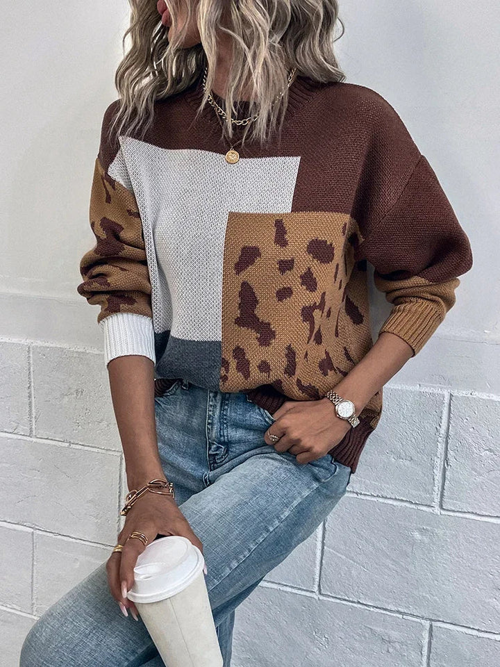 Odalys Vintage Leopard Patchwork Sweater