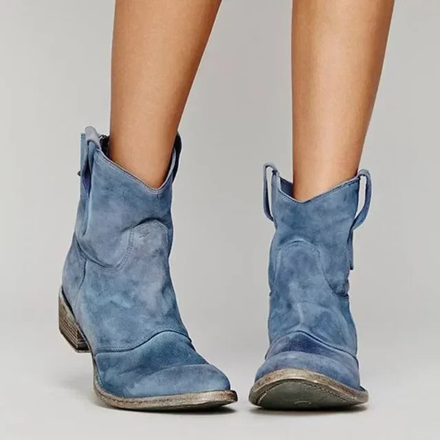 Camellia Vintage Cowboy Ankle Boots