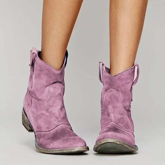 Camellia Vintage Cowboy Ankle Boots