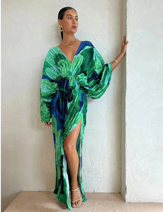 Evangelina Pleated Blue Dress