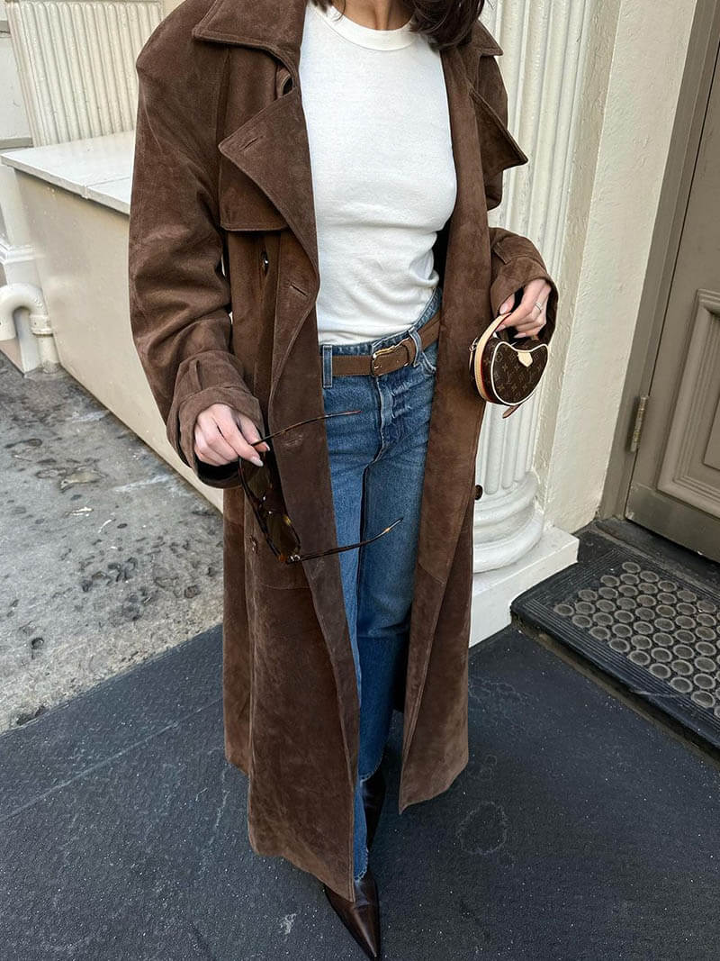 Nadine Long Suede-Look Trench Coat
